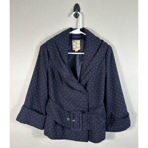 Tulle Anthropologie Coat‎ Womens XS Blue Polka Dots Wool Blend Cropped Jacket